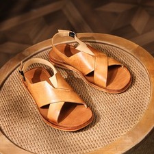 Sandali uomo stile romano retrò punta aperta vera pelle slingback fibbia tg