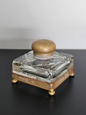 Ancien Encrier en Cristal et Bronze