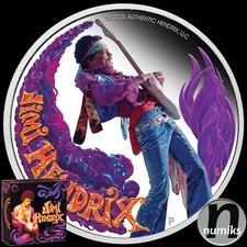 JIMI HENDRIX - Tuvalu 2025 - 1 oz argento piastra lucidata / proof + scatola colore
