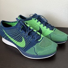 Uomo Taglia 11 - Nike Flyknit Racer Brave Blu Verde Veleno Falchi di Mare