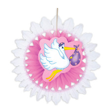 Rosone Cicogna con Bebè - Fiocco Nascita BAMBINA - Colore ROSA - FEMMINUCCIA