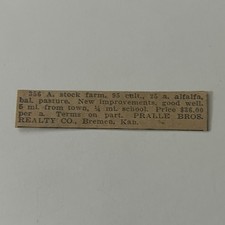Pralle Bros Realty Co Stock Farm condizioni su parte Brema KS 1912 ritaglio TAJ5-S15