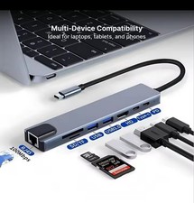 Hub USB-C 8-IN-1 Adattatore 4K HDMI USB 3.0 LAN RJ45 Ethernet Micro SD Lettore di Schede