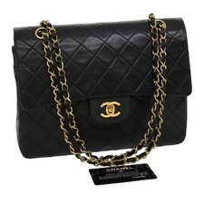 Borsa CHANEL Matelasse 25 doppia patta doppia catena pelle di agnello nera CC Auth ar7438A