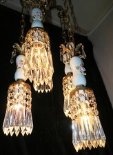 Lampadario vintage cavolo rosa ROSA porcellana ottone swag lampada shabby francese apt