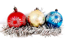 set 3 palline di Natale anni 70 plastica colorate con stelline deco glitter