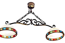 LAMPADARIO FERRO BATTUTO LONGOBARD DESIGN GOTICO BRUTALIST VETRI COLORI VENINI