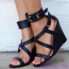 Women Party Sandals Strappy Roman Wedge High Heels Shoes Open Toe Gladiator 2025