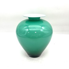 Grande Vaso Vetro Murano Michielotto  Vintage Design verde incamiciato 27cm