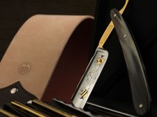 Boker Rasoio Graf Adolf III 6/8 " 24 Carati Oro Corno Solingen Germania