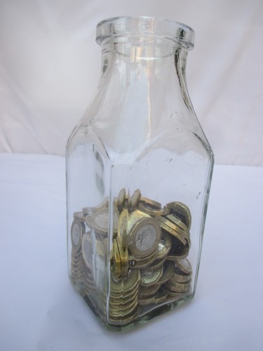 1920s glass bottle money - money, jar
