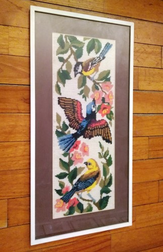 Quadro uccelli fiori ricamo - quadro,