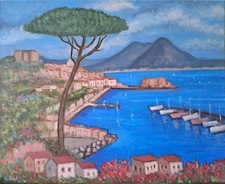 Dipinto a olio su tela 40x50 – Veduta di Posillipo, quadro paesaggio marino
