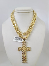 Collana in oro 10 kt con ciondolo croce Gesù catena corda Milano set 6 mm 20"-26 pollici.