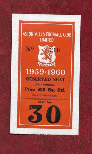 Biglietto 1959 aston villa - 1959/60,