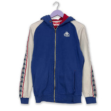 Felpa Kappa Vintage blu e bianca con zip e cappuccio anni 90 - Taglia M/L uomo