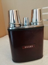 FIASCHETTA VINTAGE IN ACCIAIO PER WHISKY RICOPERTA IN PELLE