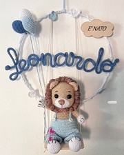 Fiocco nascita leone, personalizzabile, fatto a mano,amigurumi, tricotin, nome