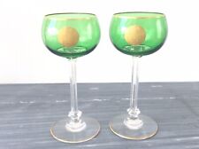 Mosser coppia calici da vino bohemien in vetro con gancio verde vintage