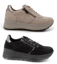 IGI & CO 66753 A/I scarpe donna pelle camoscio sneakers casual zeppa lacci zip