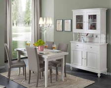 SOGGIORNO LACCATO BIANCO COMPLETO  DI VETRINA+TAVOLO ALL. + 4 SEDIE IN ECOPELLE 