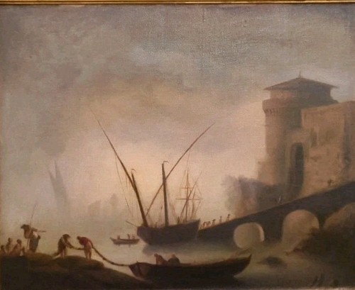 Dipinto olio tela porto - su,