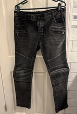Jeans Balmain Paris uomo biker moto invecchiato nero lavaggio denim 36 Made in Italy