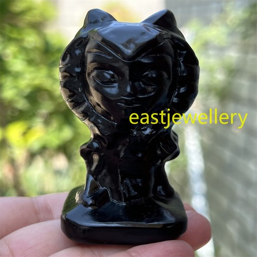 Natural obsidian sheep - obsidian, skull