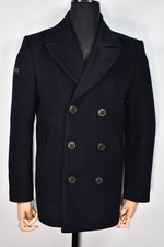 Superdry Merchant Town Cappotto Blu Navy Lana Pea Coat Uomo Taglia M