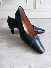 Scarpe donna 35 pelle vera décolleté a punta quadrata tacco medio blu scuro