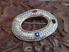 Vogue Bijoux Vintage Gold Color Grande Spilla Da Collezione Con Strass 6cm 