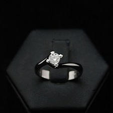 SOLITARIO ANELLO IN ORO BIANCO 18 KT 750 BRILLANTE 0.35 CT NATURALE CERTIFICATO