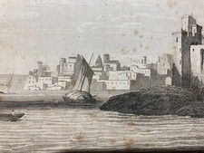 PUGLIA-SALENTO-BRINDISI-ANTICA VEDUTA PORTUALE-CASTELLO-PANORAMA-BARCHE IN MARE