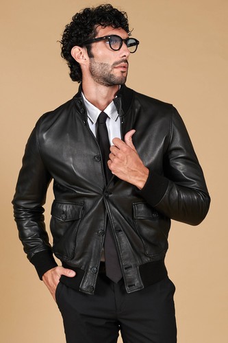 Giacca bomber pelle nera uomo - nera,