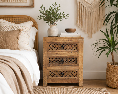 Comodino cassetti stile boho - comodino,