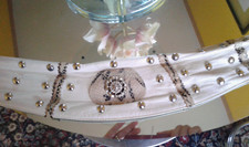 CINTURA IN PELLE BIANCA - CON INSERTI IN PITONE BEIGE- VINTAGE ANNI '70 - USATA