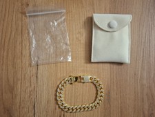 Bracciale Uomo Donna Cubano Colore Oro Catena Grumetta E Brillanti Hip Hop Ice