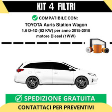 Kit 4 Filtri Tagliando per TOYOTA Auris Station Wagon 1.6 D-4D 82 kw Diesel 2...