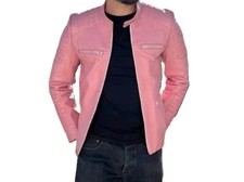 Zayn Fashion Uomo Giacca Motociclista Rosa Chiaro Bambino 100% Vera Pelle Mot...