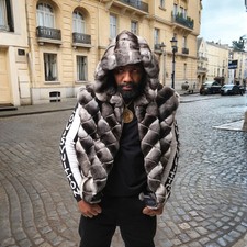 Gilet uomo trendy vera pelliccia di coniglio rex invernale caldo con cappuccio gilet moda