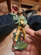 Statuina In Gesso Vintage Signore Con Cappelli Per Presepe Altezza 13 Cm