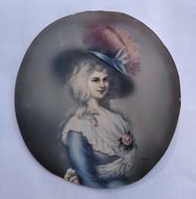 Miniatura ritratto stile '700 stampa dipinta a mano vintage portrait miniature