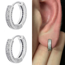 Orecchini a Cerchio con Doppi zirconi Uomo Donna Unisex Cerchietto in Acciaio