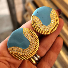 orecchini vintage americani anni 70 a clip in smalto azzurro  - vtg earrings