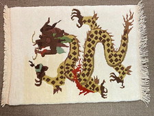 Piccolo Tappeto Tibetano IN Lana Realizzato Alla Mano con Decorazione Dragone
