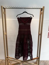 vestito Self-portrait Midi bordeaux in pizzo con bustino