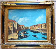 Dipinto olio su tela "Venezia" stile 1700 Canaletto firmato in cornice dorata