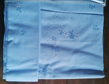 SET LENZUOLA MATRIMONIALI CELESTE COTONE MISTO LINO VINTAGE RICAMATO MANO. NUOVO