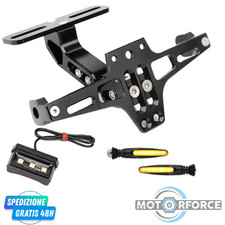 PORTATARGA UNIVERSALE REGOLABILE MOTO ALLUMINIO NERO LUCE TARGA LED + 4PZ FRECCE
