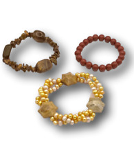 SUPER AFFARE!!TRE BRACCIALI PERLE E PIETRA PAESINA OCCHIO DI TIGRE DIASPRO ROSSO